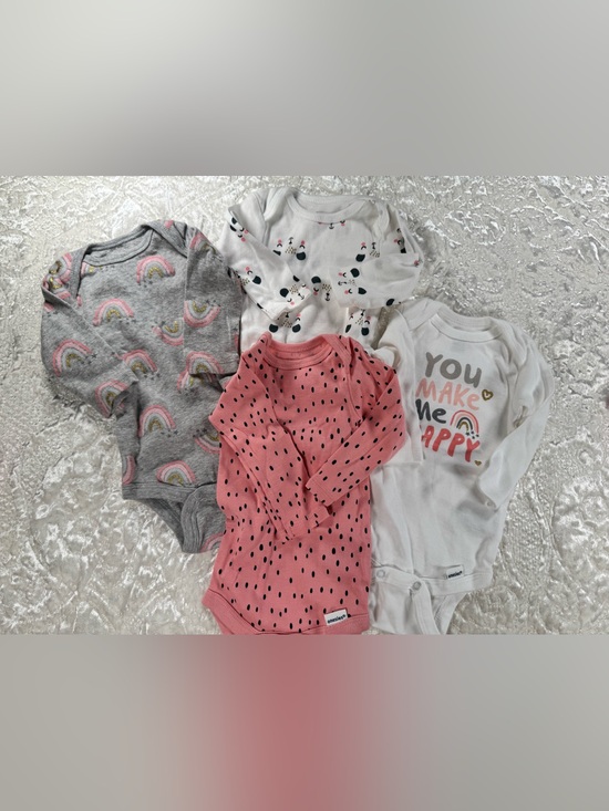 Gerber Other - Gerber NNW SET OF 4 Long-Sleeve Onesies - Pink Polka Dot + Neutrals
